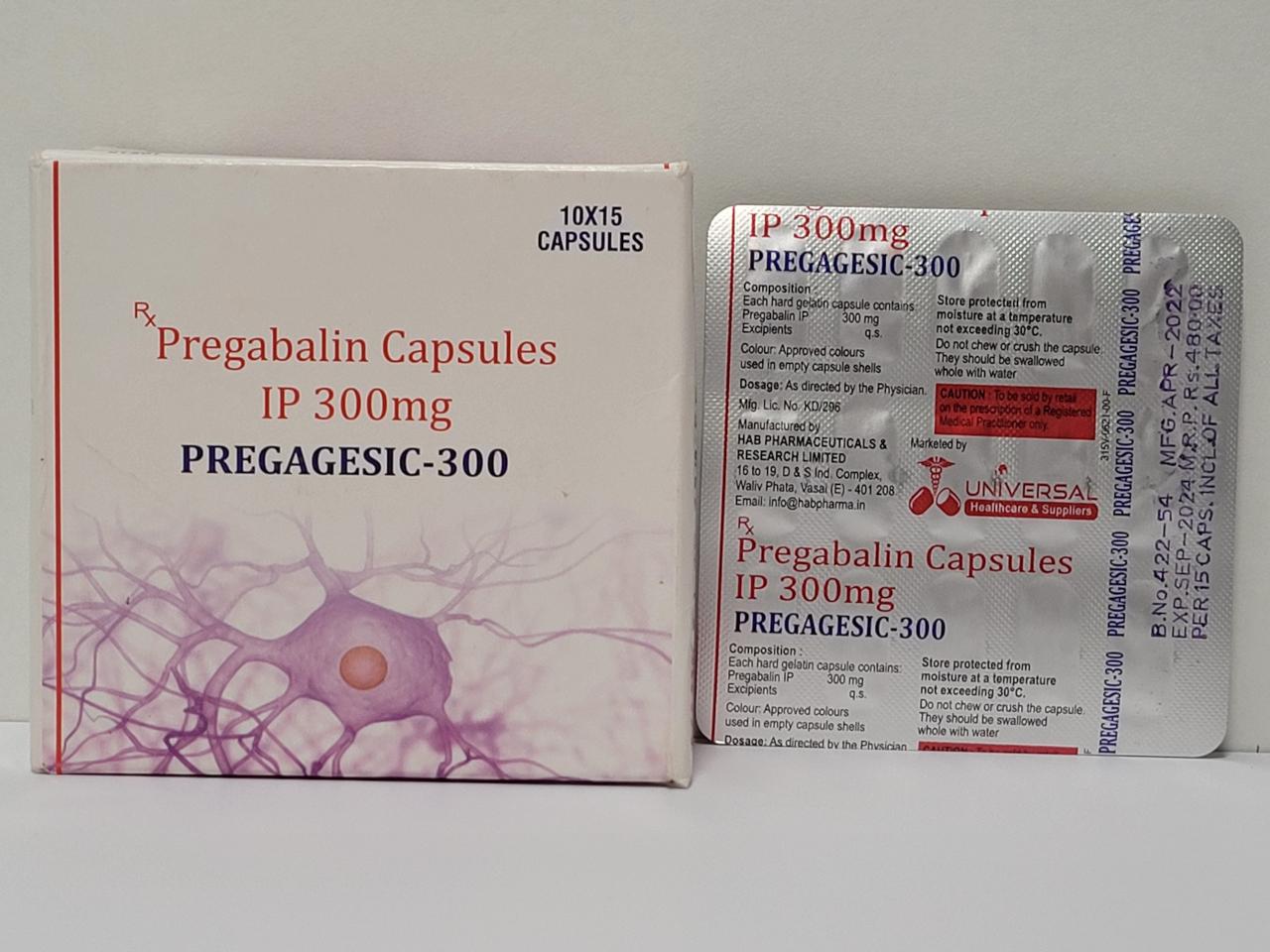 Pregabalin (Pregagesic) 15 capsules/300 mg Hab Pharma expires 09/