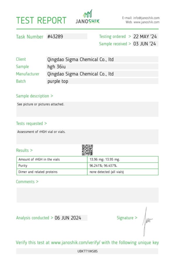 Growth hormone - 42iu - Qingdao Sigma Chemical - expires 2026 (incl. bac water and syringes) (shipped from Spain) - Image 2